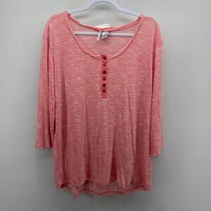 BKE Core Coral‎ White Heathered Henley Top